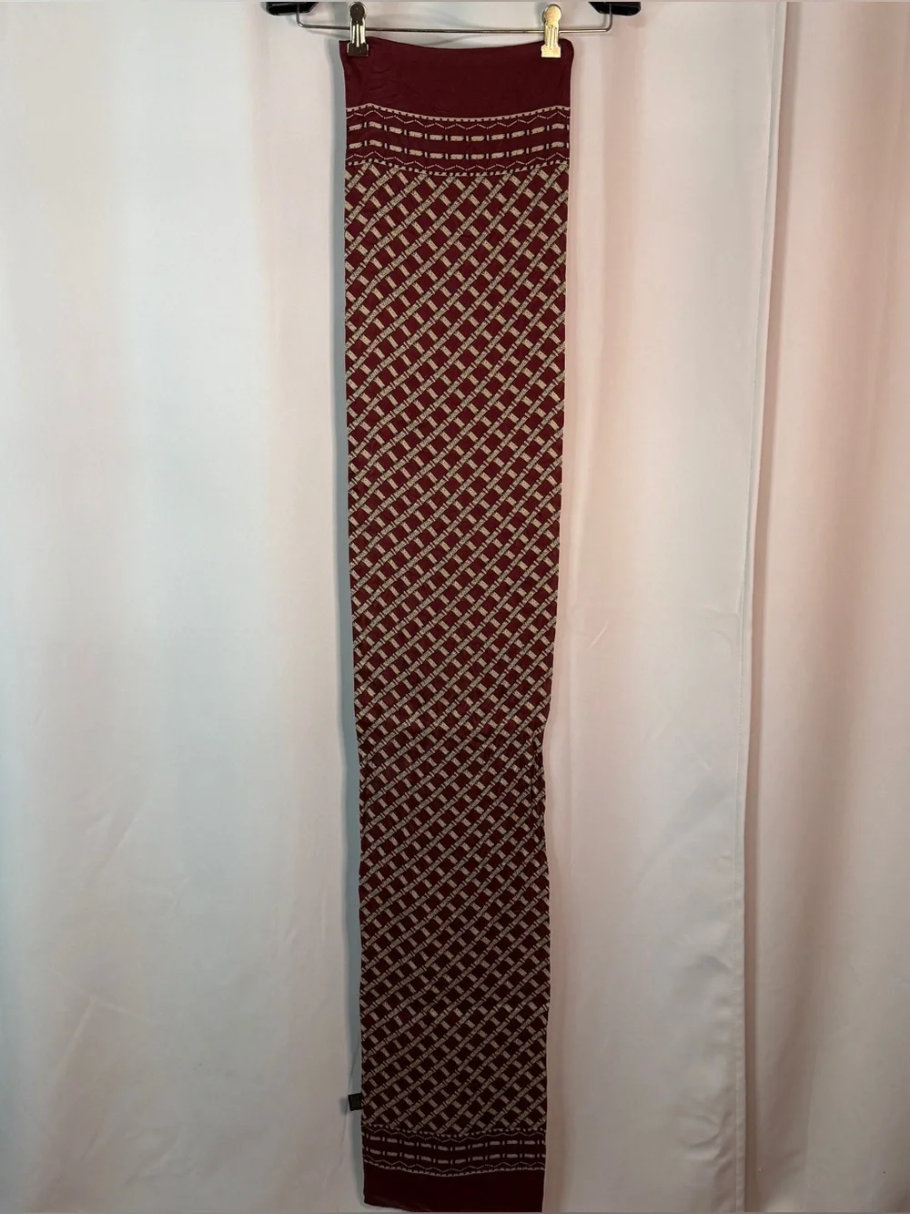 Burgundy Maroon Patterned Silk Scarf